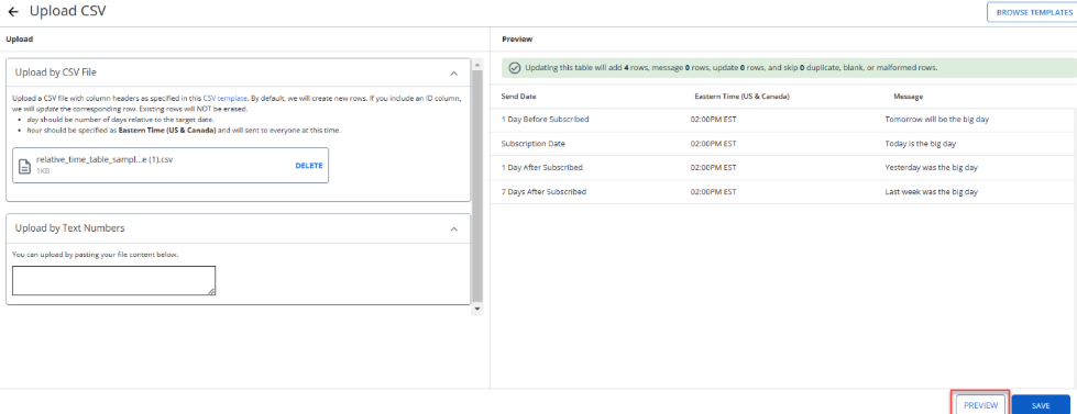 upload CSV